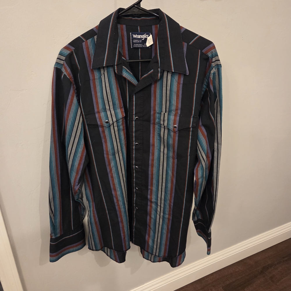 Vintage Wrangler Pearl Snap Button Western Brushpopper Cowboy Long Sleeve